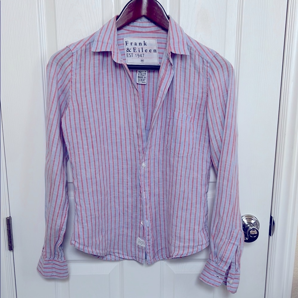 Frank & Eileen linen shirt - XS Light blue and Orange red, women’s